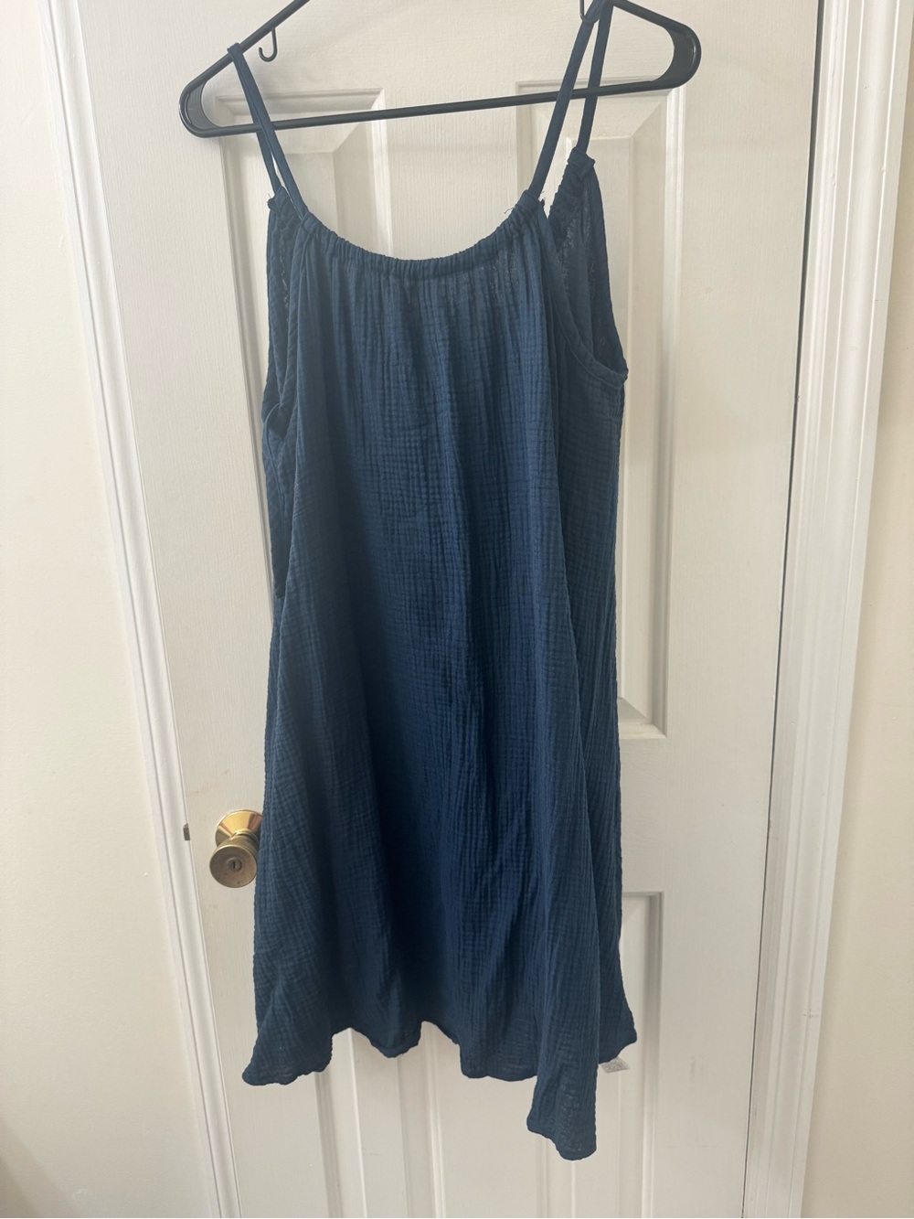 Women's Navy Blue Cotton Spaghetti Strap Slip Dress